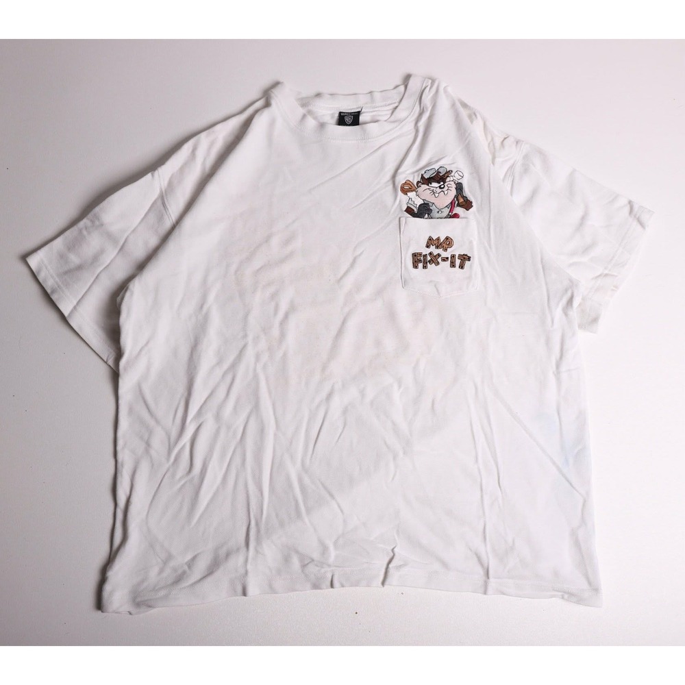 Vintage Warner Bros Taz Mr Fix-It Pocket T-Shirt White XL Looney Tunes